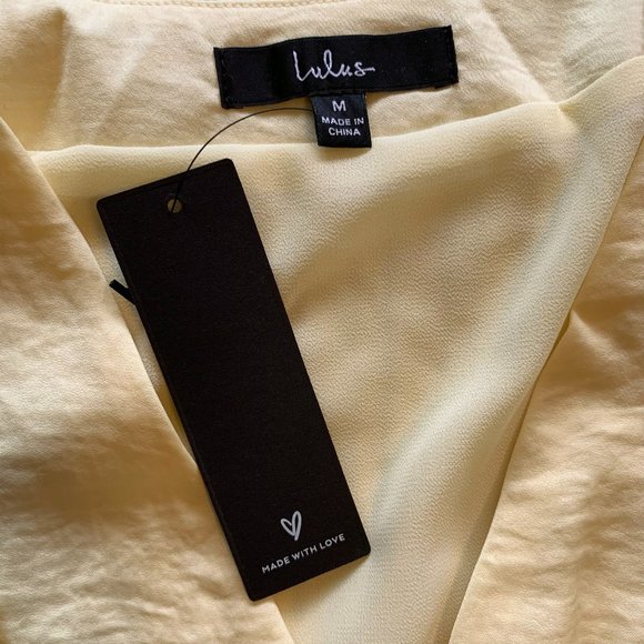 NWT Lulus Bring the Style Light Yellow Puff Sleeve Peplum Crop Top - Picture 9 of 11